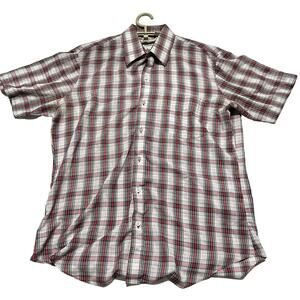 Bud Berma Shirt Mens L Red Blue Green Yellow Beige Plaid Button Up Short Sleeves